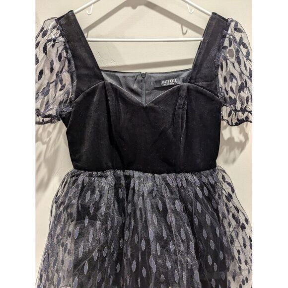 Disturbia Embroidered Tulle Puff Mini Dress Sz 6 Black Velvet Lace Romantic Goth - Picture 7 of 11